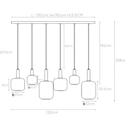 Joanet hanglamp, rookgrijs/zwart, glas, 132 cm lang