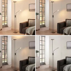 Jonne LED uplighter met leesarm, dimbaar, rond