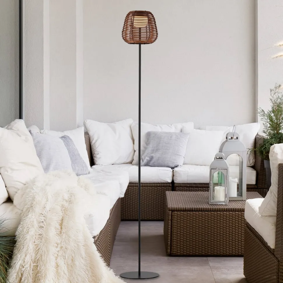 JUST LIGHT. Askia LED vloerlamp, rotan, IP54, touchdim