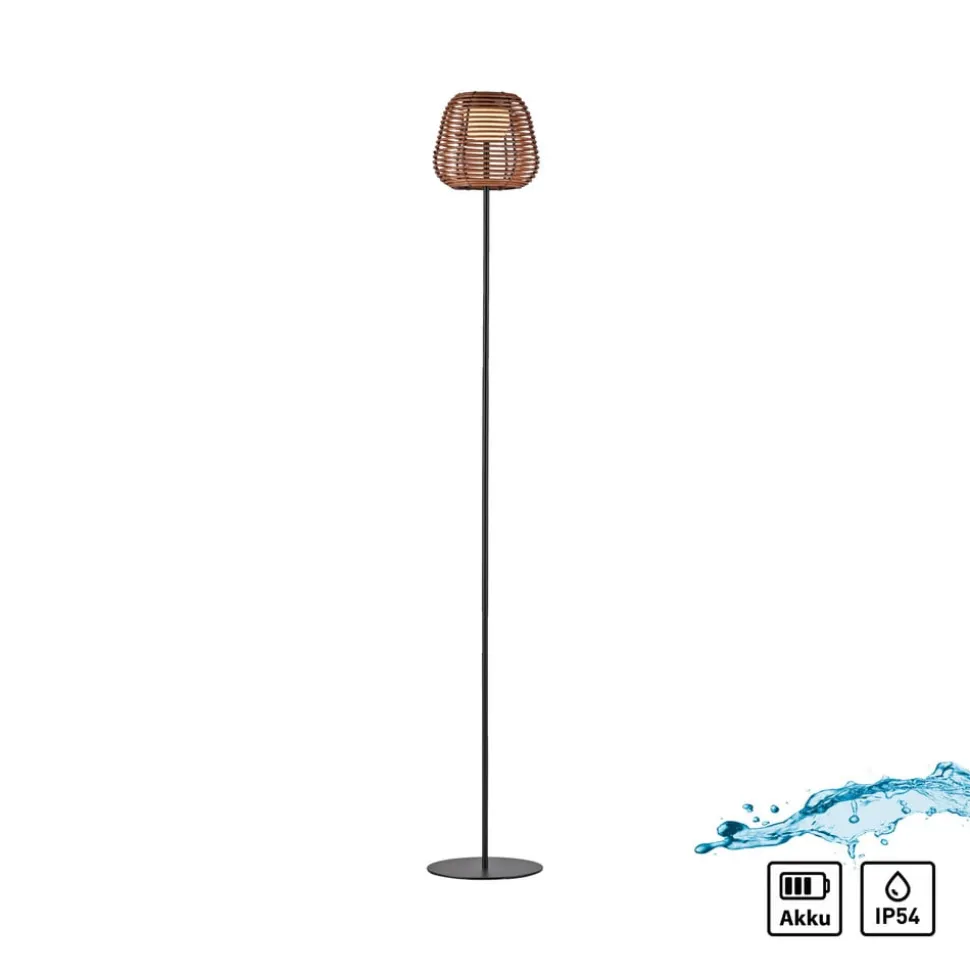 JUST LIGHT. Askia LED vloerlamp, rotan, IP54, touchdim