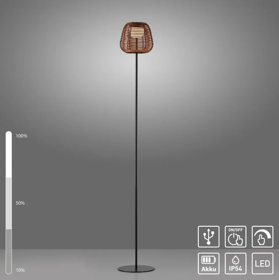 JUST LIGHT. Askia LED vloerlamp, rotan, IP54, touchdim