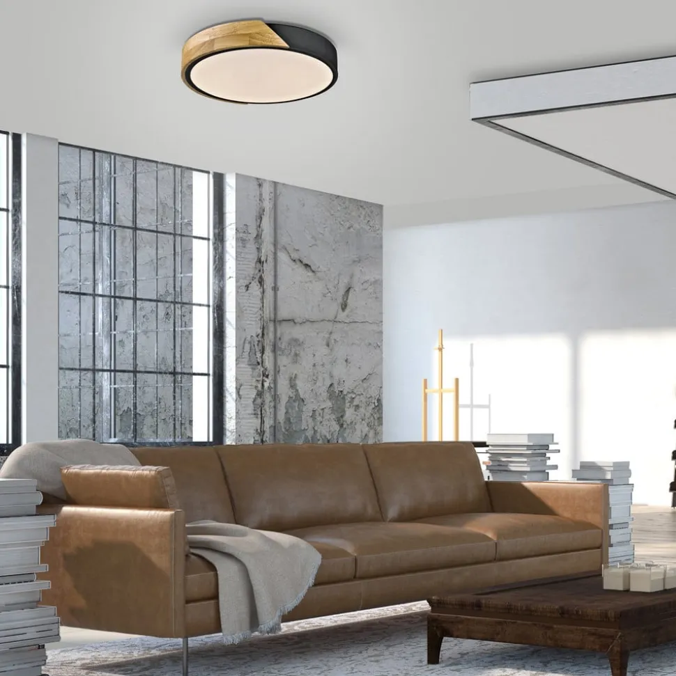 JUST LIGHT. Bila plafondlamp, zwart, Ø 32 cm, hout