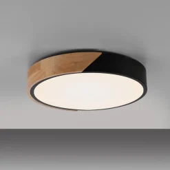 JUST LIGHT. Bila plafondlamp, zwart, Ø 32 cm, hout