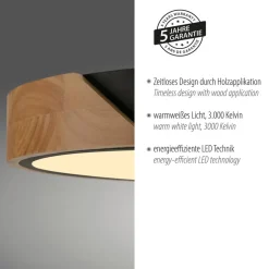 JUST LIGHT. Bila plafondlamp, zwart, Ø 32 cm, hout