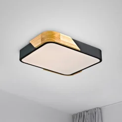 JUST LIGHT. Bila plafondlamp, zwart, 32x32 cm, hout