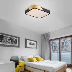 JUST LIGHT. Bila plafondlamp, zwart, 32x32 cm, hout