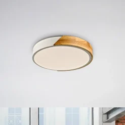 JUST LIGHT. Bila plafondlamp, wit, Ø 32 cm, hout