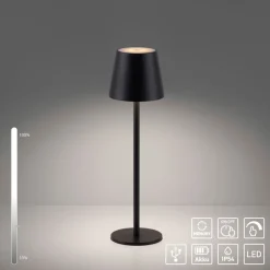 JUST LIGHT. Euria LED tafellamp, zwart, ijzer IP54