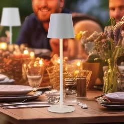 JUST LIGHT. Euria LED tafellamp, grijs-beige ijzer IP54