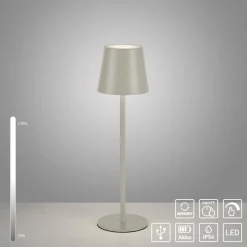 JUST LIGHT. Euria LED tafellamp, grijs-beige ijzer IP54