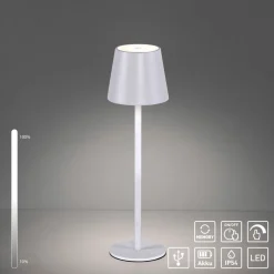 JUST LIGHT. Euria LED tafellamp, wit, ijzer, IP54