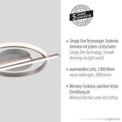 JUST LIGHT. Korsa plafondlamp, staalkleurig, dimbaar