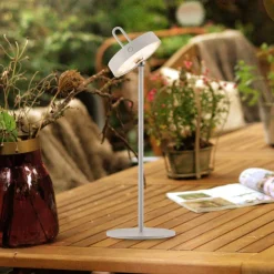 JUST LIGHT. LED tafellamp Amag grijs-beige ijzer IP44