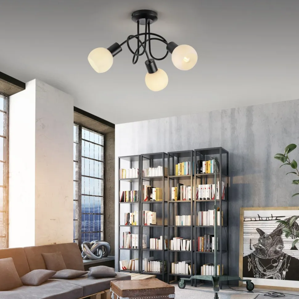 JUST LIGHT. Loki plafondlamp, 3-lamps, rond, zwart, ijzer