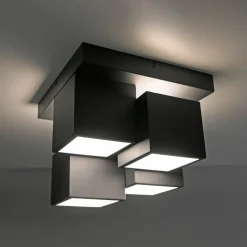 JUST LIGHT. Plafondlamp Tetris, ijzer, 3000 K, zwart