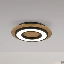 JUST LIGHT. Plafondlamp Tola, rond, hout, 3.000 K