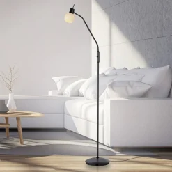 JUST LIGHT. Vloerlamp Loki, zwart, ijzer, glas