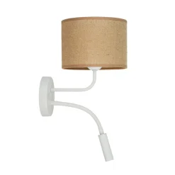 Jute wandlamp, bruin/wit, stof, leeslampje