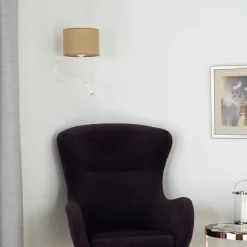 Jute wandlamp, bruin/wit, stof, leeslampje