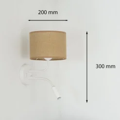 Jute wandlamp, bruin/wit, stof, leeslampje