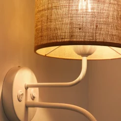 Jute wandlamp, bruin/wit, stof, leeslampje