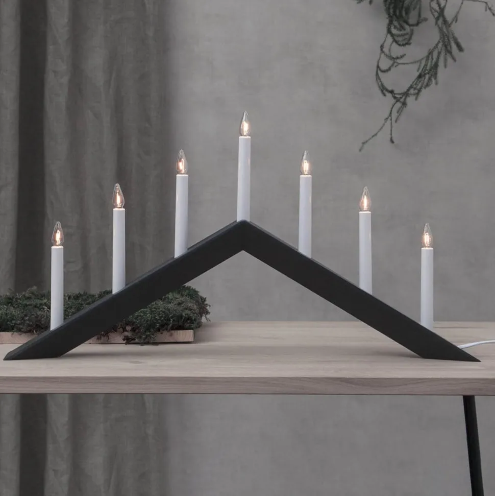Kandelaar Pijl, plat, 7-vlam, zwart