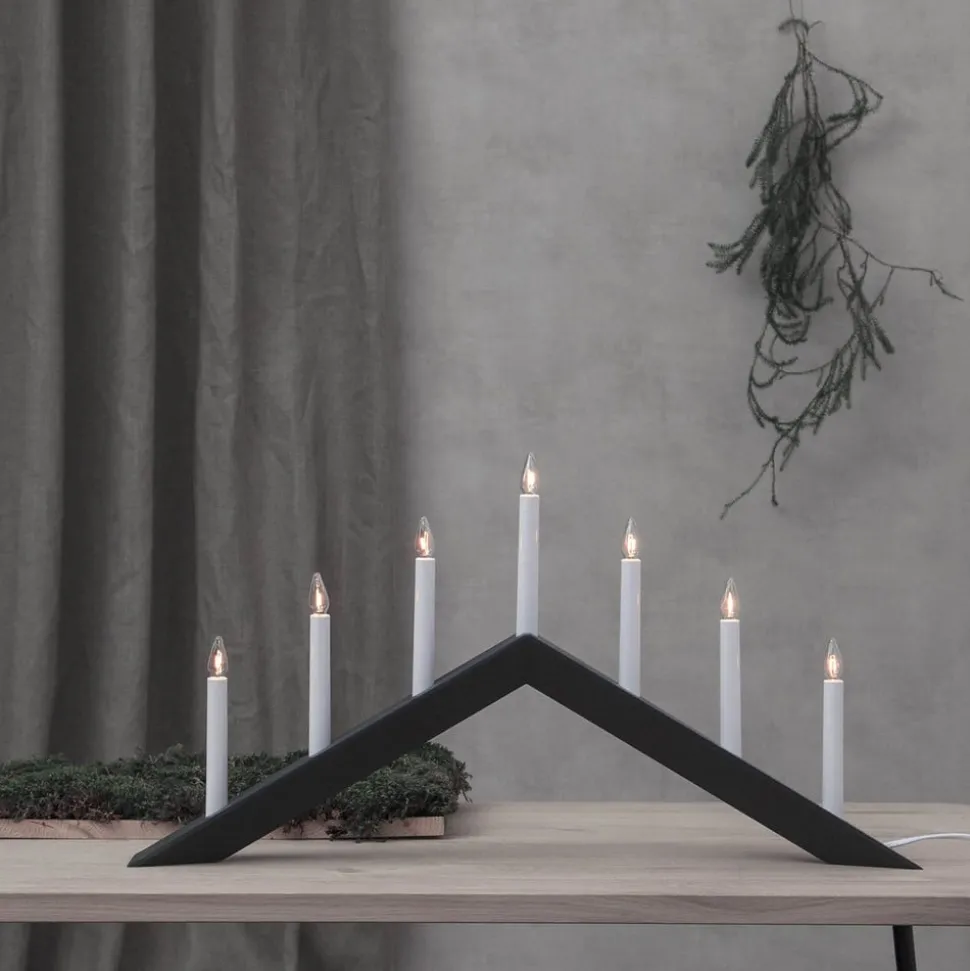 Kandelaar Pijl, plat, 7-vlam, zwart