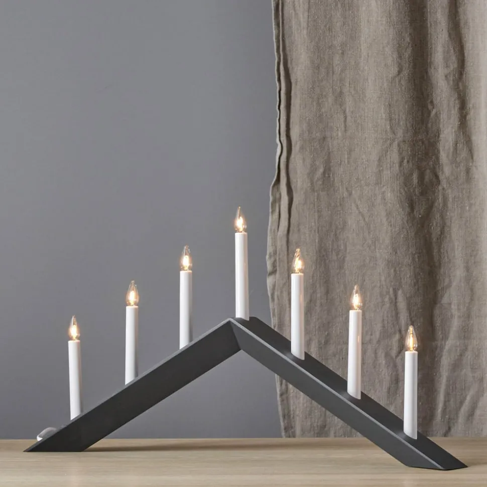 Kandelaar Pijl, plat, 7-vlam, zwart