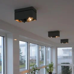 Kardamod plafondlamp, zwart, staal, lengte 31,5 cm, 2-lamps.