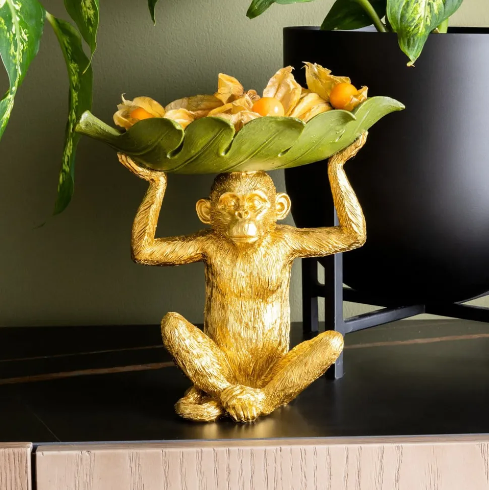 KARE Banana Leaf decoratieve kom, goud/groen, handbeschilderd