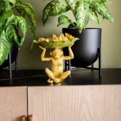 KARE Banana Leaf decoratieve kom, goud/groen, handbeschilderd