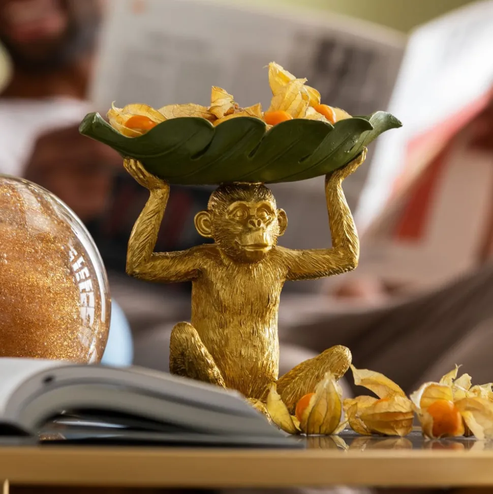 KARE Banana Leaf decoratieve kom, goud/groen, handbeschilderd