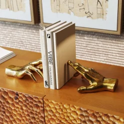 KARE boekensteun Vingers vasthouden, goudkleurig, set van 2