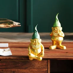 KARE decoratief beeldje dwerg Zittend, groen/goudkleurig, polyresin