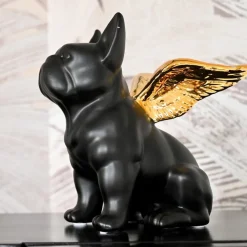 KARE decoratief beeldje Zittende Engel Hond, zwart/goud, steengoed