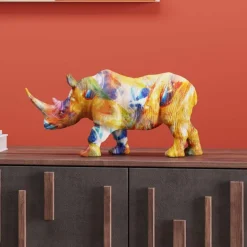 KARE decoratief figuur Gekleurde neushoorn, polyresin, kleurrijke print