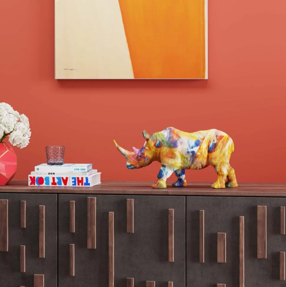 KARE decoratief figuur Gekleurde neushoorn, polyresin, kleurrijke print