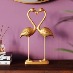 KARE decoratiefiguurtje Flamingo Love, goudkleurig, hoogte 39 cm