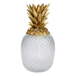 KARE decoratieve doos Ananas, hoogte 31 cm, glas, helder, goud