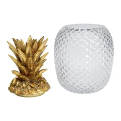 KARE decoratieve doos Ananas, hoogte 31 cm, glas, helder, goud