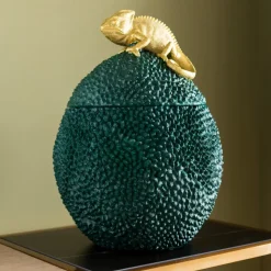 KARE decoratieve doos Kameleon, hoogte 34 cm, donkergroen, goud