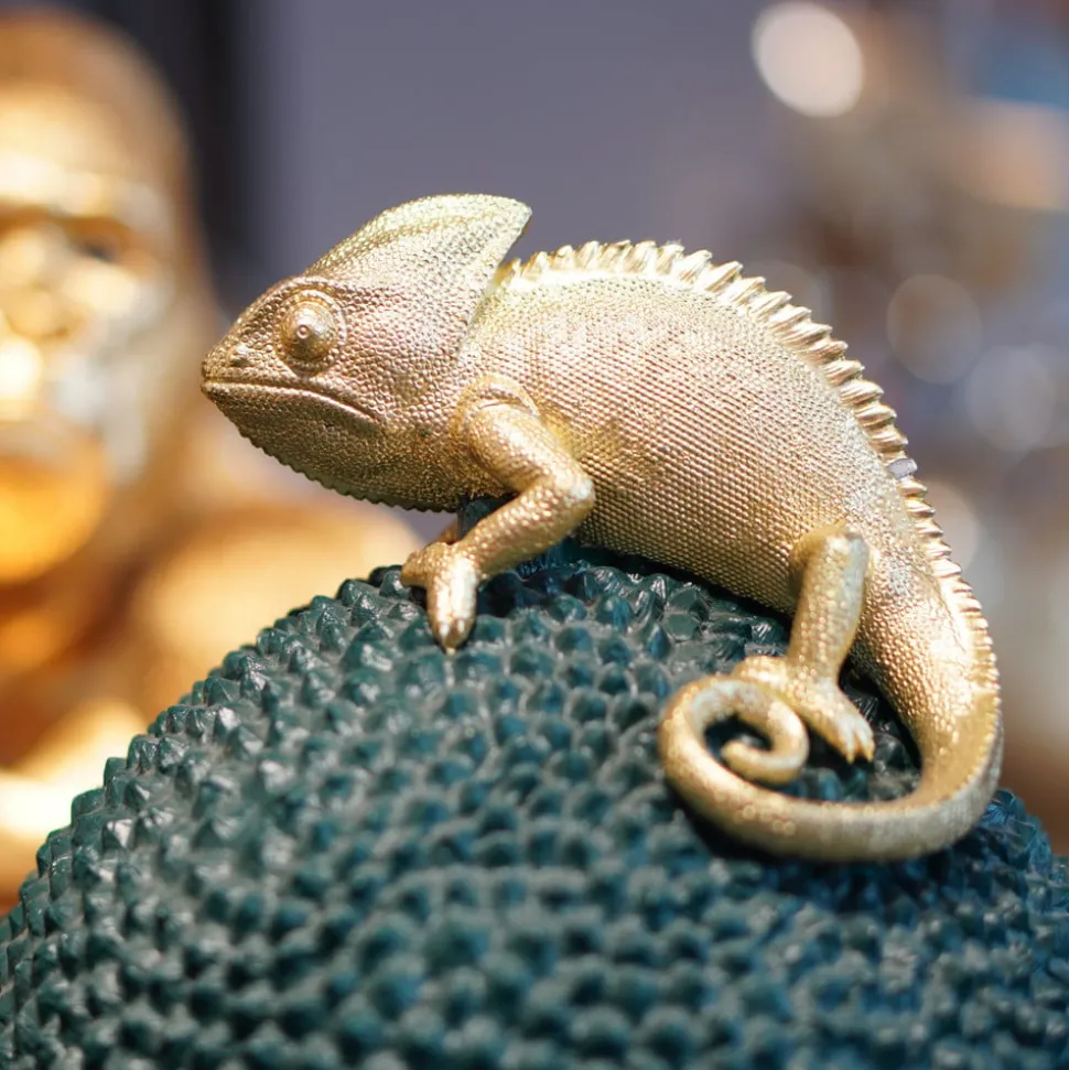 KARE decoratieve doos Kameleon, hoogte 34 cm, donkergroen, goud