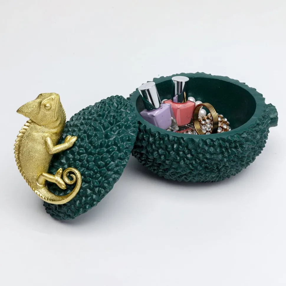 KARE decoratieve doos Kameleon, hoogte 20 cm, donkergroen, goud