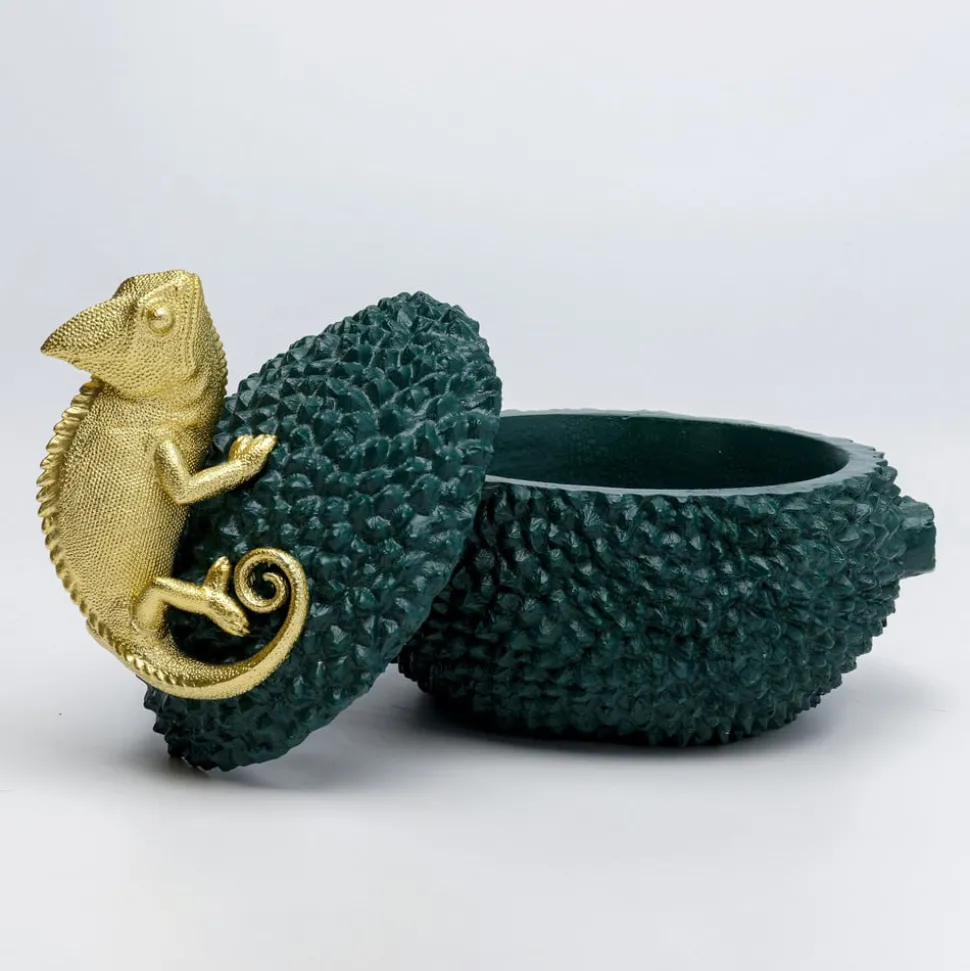 KARE decoratieve doos Kameleon, hoogte 20 cm, donkergroen, goud