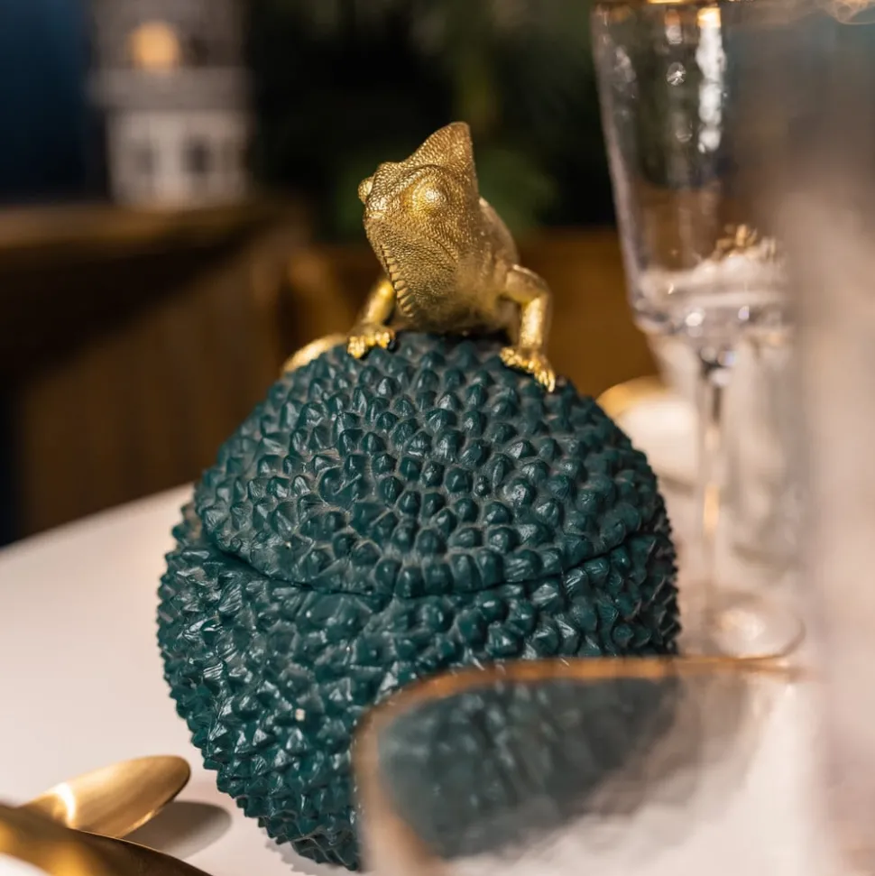 KARE decoratieve doos Kameleon, hoogte 20 cm, donkergroen, goud