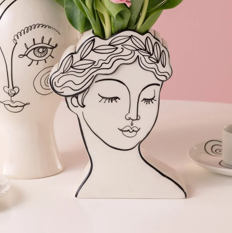 KARE Favola Lady vaas, hoogte 25 cm, keramiek, zwart/wit