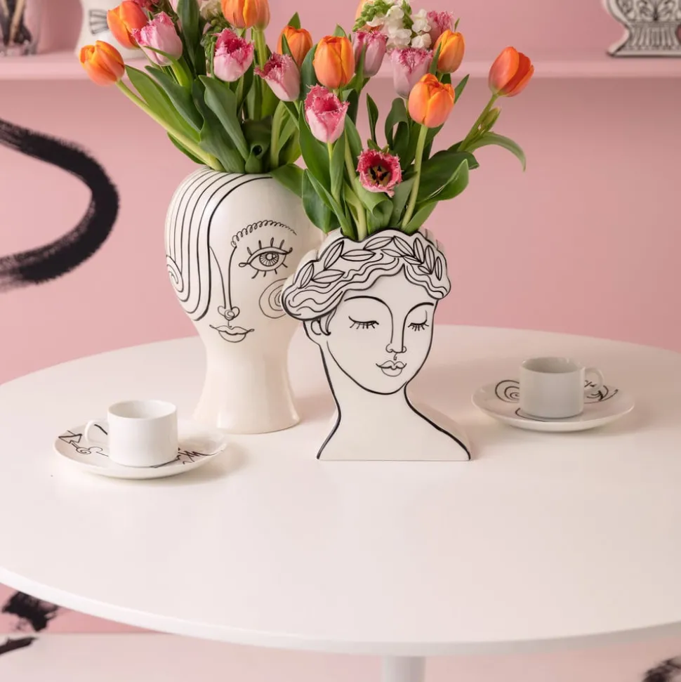 KARE Favola Lady vaas, hoogte 25 cm, keramiek, zwart/wit