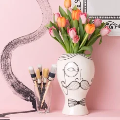 KARE Favola Men vaas, hoogte 30 cm, keramiek, zwart/wit