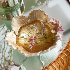 KARE Flower Bloom decoratieve kom, crème/goud, handgemaakt
