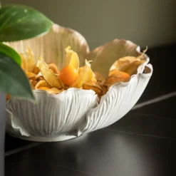 KARE Flower Bloom decoratieve kom, crème/goud, handgemaakt